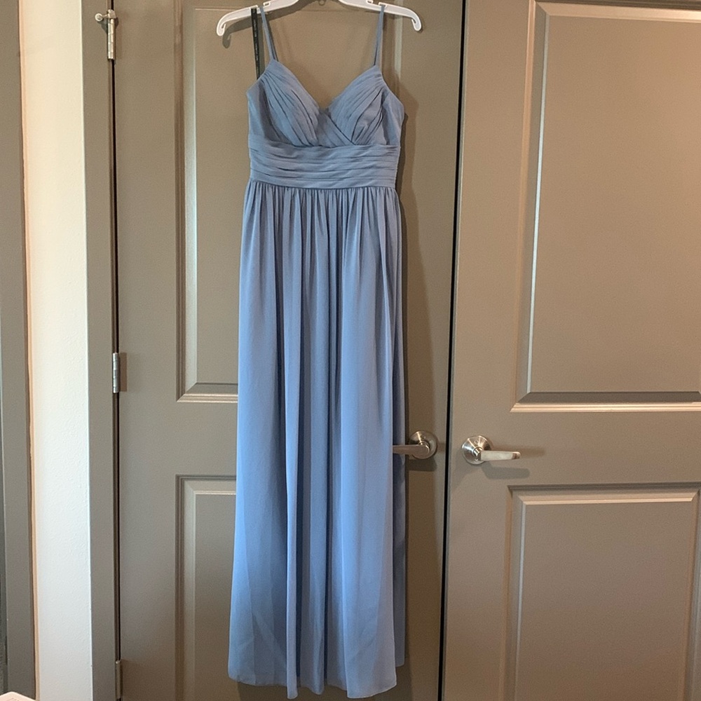 Bill Levkoff- Slate Chiffon V-Neck Bridesmaid Dress